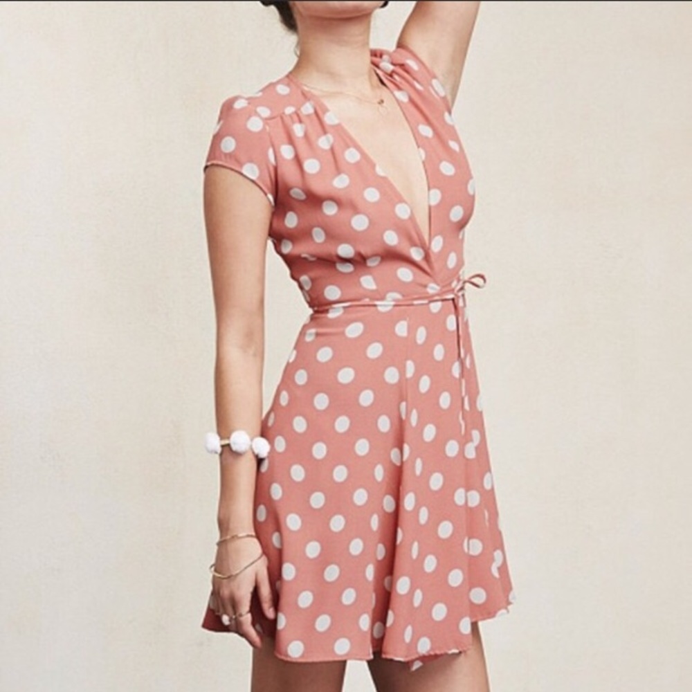 Reformation Pink Polka Dot Mini Dress